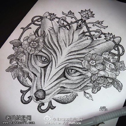 手稿荆棘狐狸纹身图案