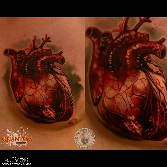 手稿鲜红的心脏纹身图案