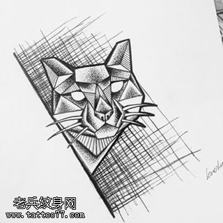 手稿简单线条猫咪纹身图案
