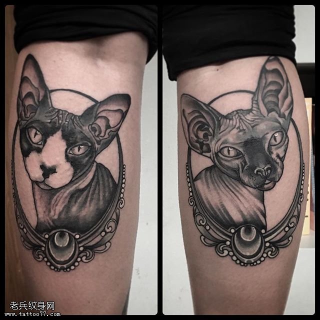 小腿两只可爱的狗狗纹身图案