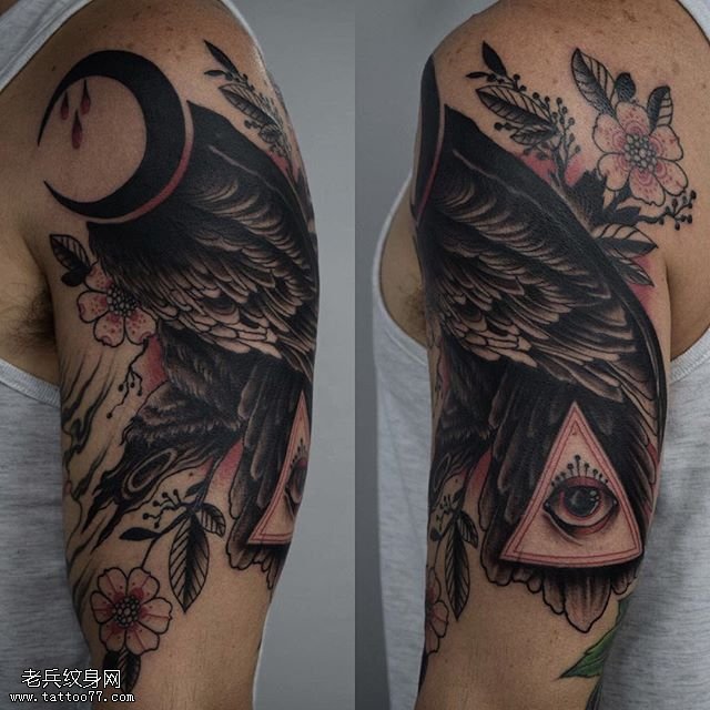 肩部抽象的鸟纹身图案