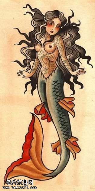 手稿一款美人鱼纹身图案