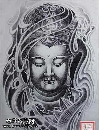 手稿观音佛纹身图案