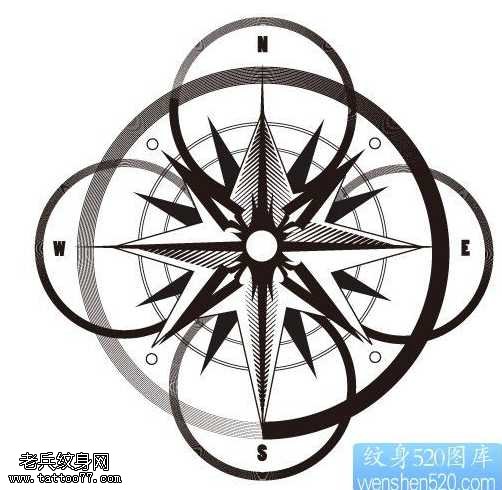 手稿指南针纹身图案