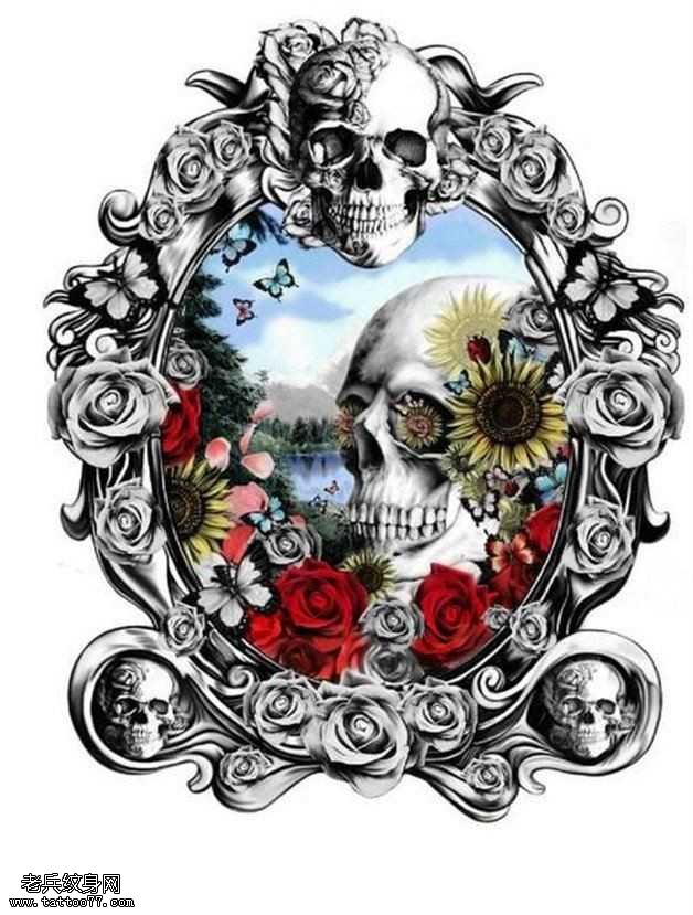 手稿骷髅头纹身图案