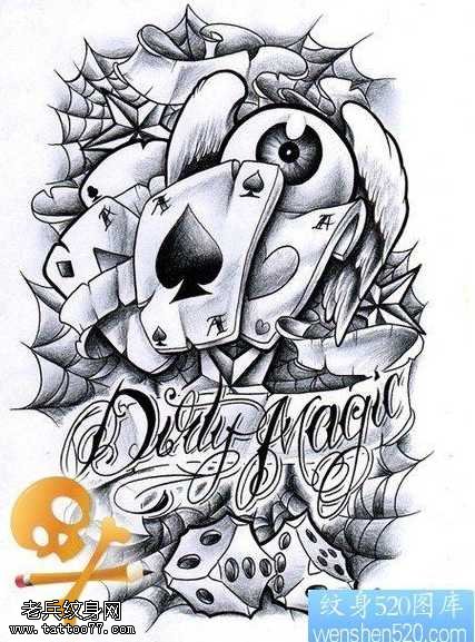 手稿欧美风格扑克牌纹身图案