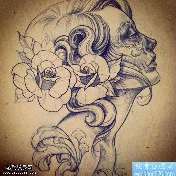 手稿女郎纹身图案