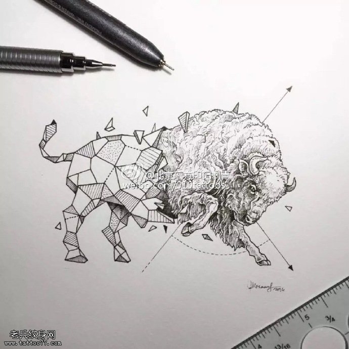 手稿写实几何图腾羊纹身图案