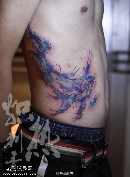 水彩风鲨鱼纹身图案