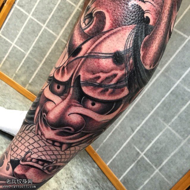 3D般若包小腿纹身图案