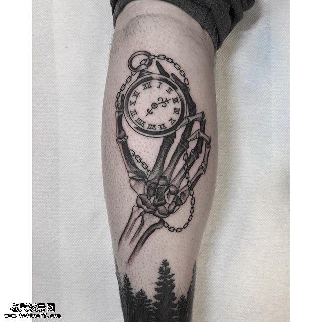 小腿上罗马表纹身图案