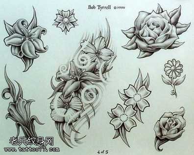 手稿百合花纹身图案