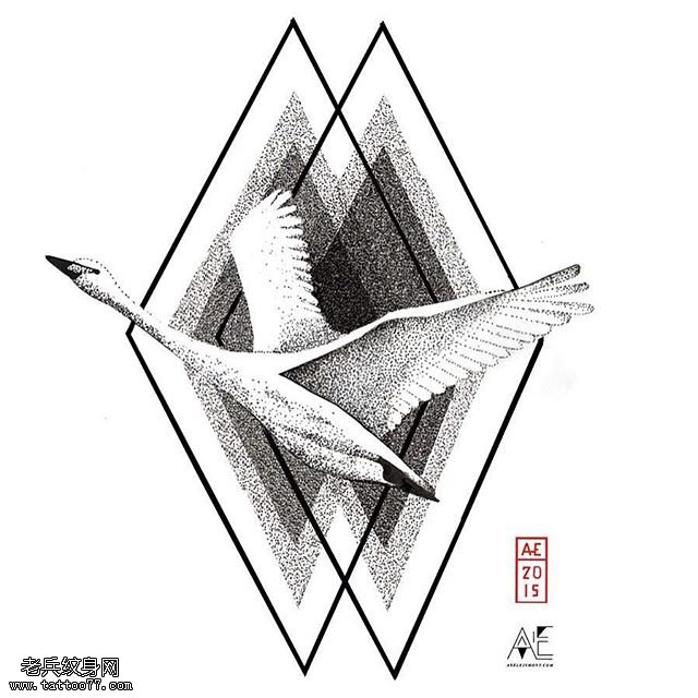 手稿仙鹤纹身图案