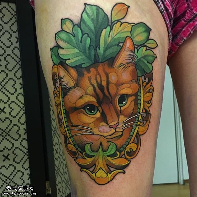 大腿的猫咪纹身图案