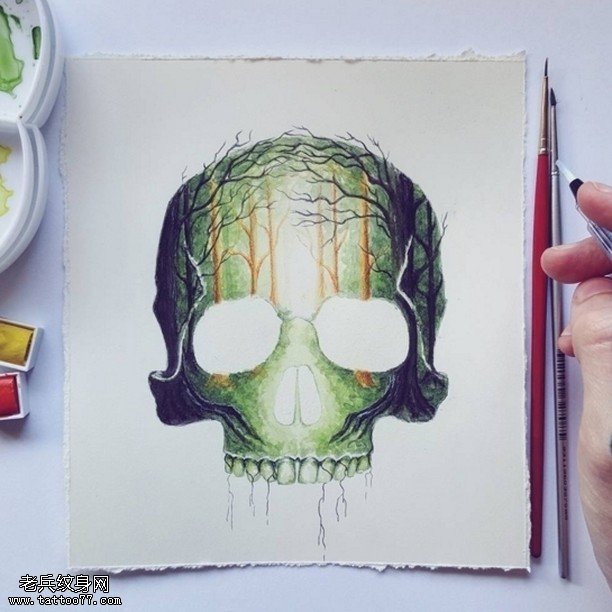 手稿非常有意境的骷髅纹身图案