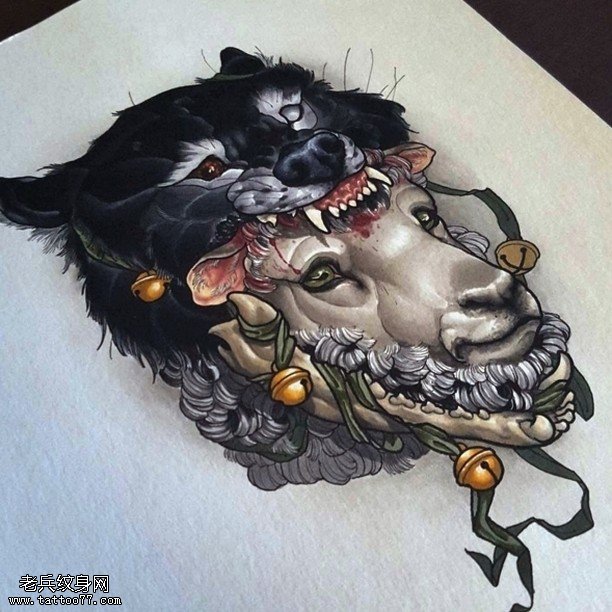 手稿黑豹嘴里的马儿纹身图案