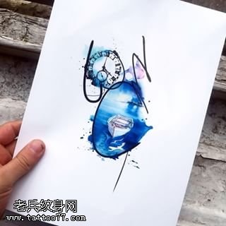 手稿水彩抽象图纹身图案