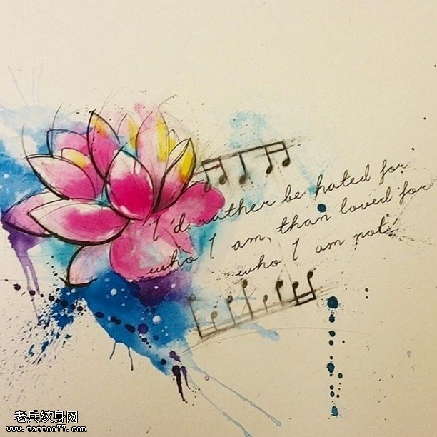 手稿水彩莲花纹身图案