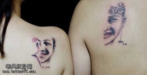 人脸情侣纹身图案