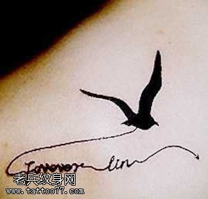背部海鸥英文纹身图案