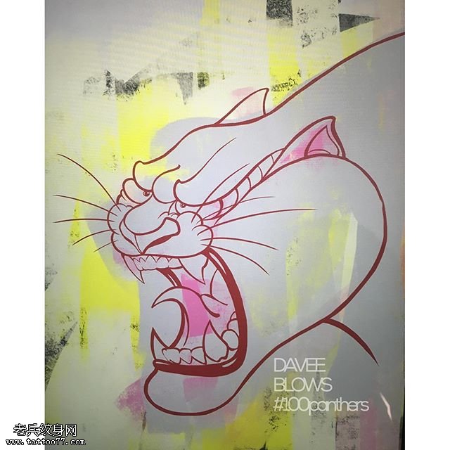 手稿线条一只豹纹身图案