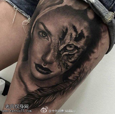 大腿上的狐仙纹身图案