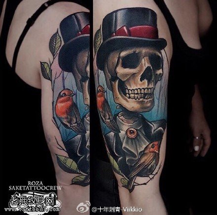 绅士的骷髅纹身图案