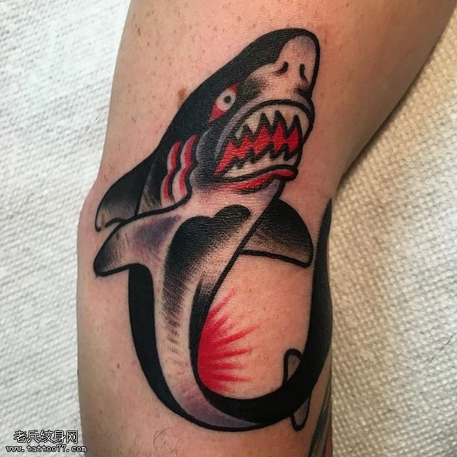 腿部的鲨鱼纹身图案