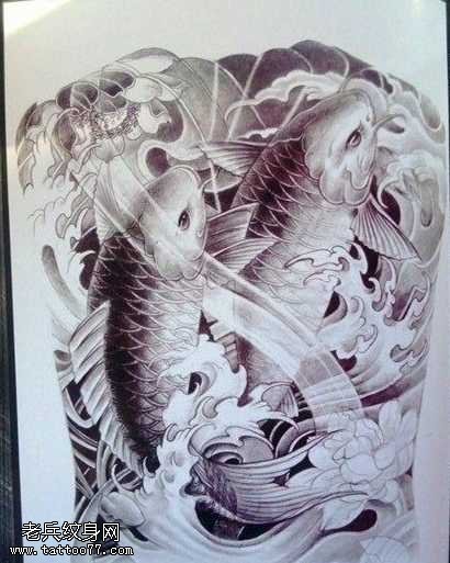 手稿传统双鲤鱼纹身图案