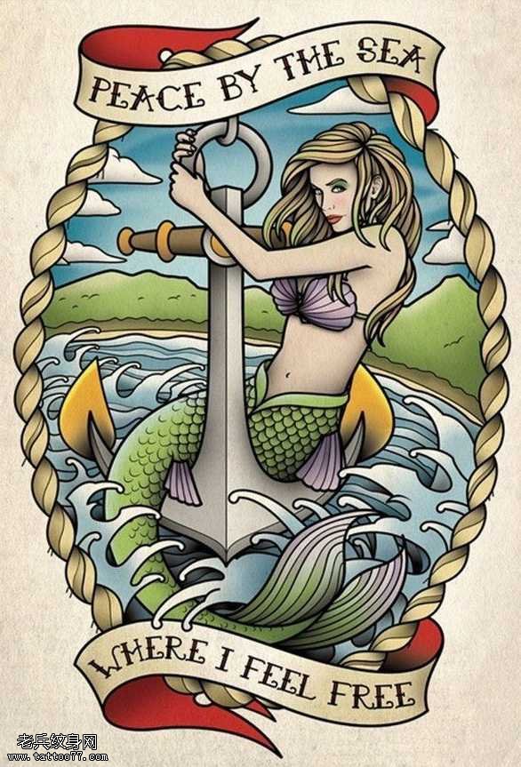 手稿一幅船锚纹身图案