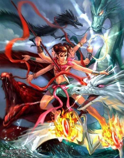 手稿一幅哪吒纹身图案