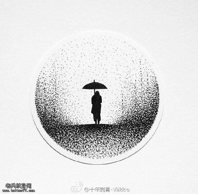 手稿点刺撑伞的人纹身图案