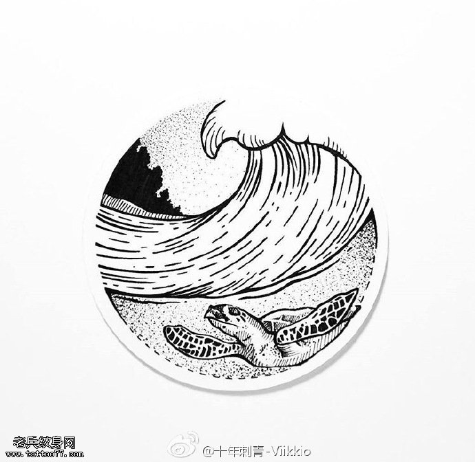 点刺海底的玳瑁纹身图案