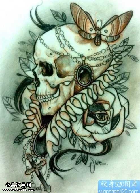 手稿骷髅头纹身图案