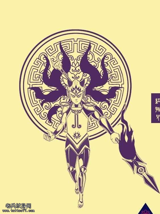 手稿创意的红孩儿纹身图案