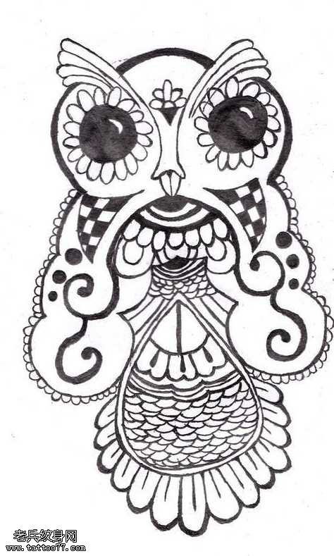 手稿猫头鹰纹身图案