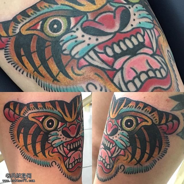 小腿的老虎纹身图案