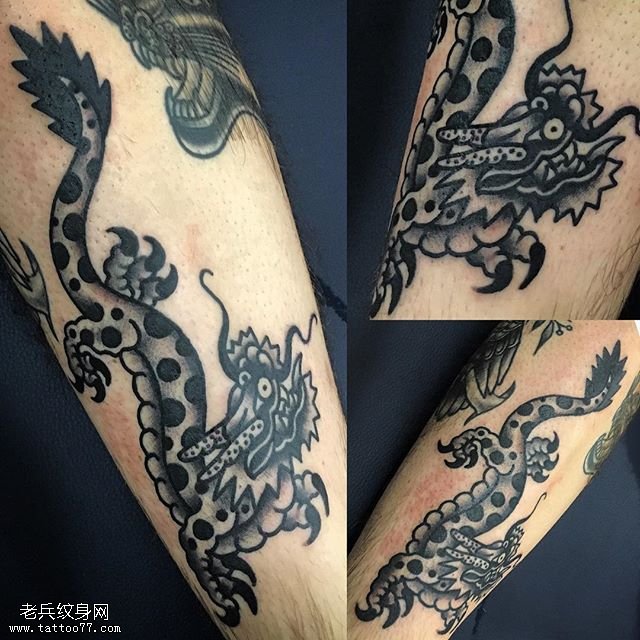 小腿的麒麟纹身图案