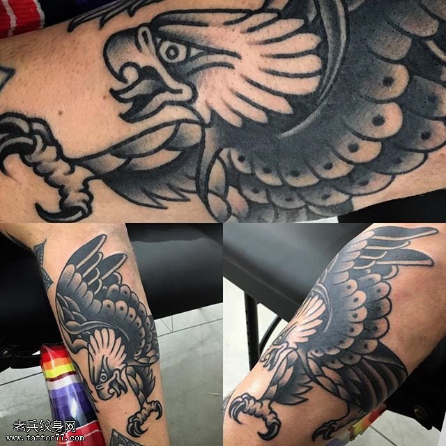 小腿的老鹰纹身图案