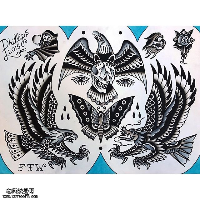 手稿各种老鹰纹身图案