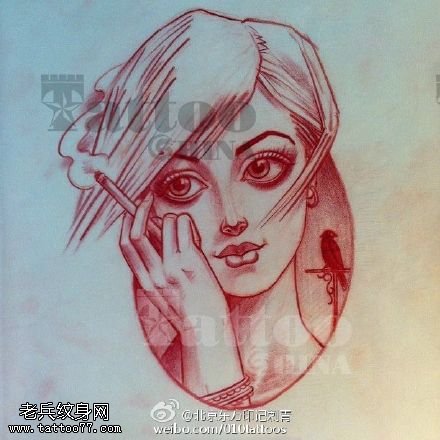 漂亮的外国姑娘肖像纹身图案