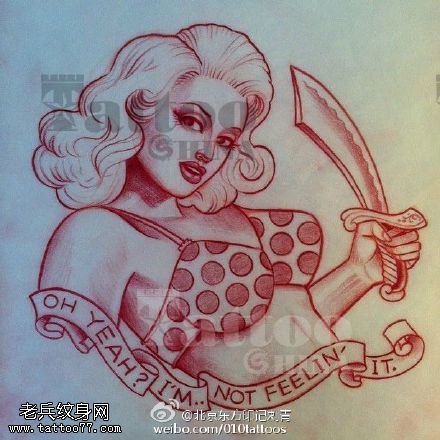 优美性感的美国妞肖像手稿纹身图案