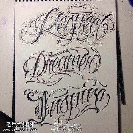精美的花体英文手稿纹身图案