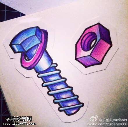 彩色螺丝纹身手稿图片