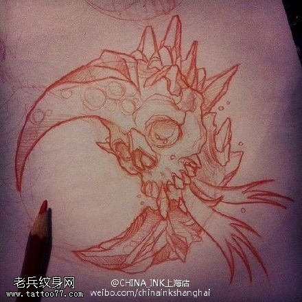 月亮骷髅纹身手稿图案