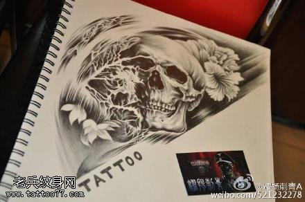 黑灰欧美素描骷髅纹身手稿图片