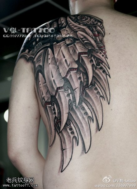 霸气机械羽翼纹身图案