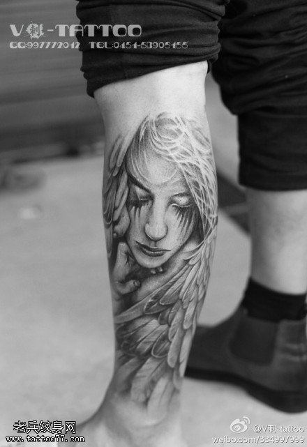 唯美静谧天使纹身图案