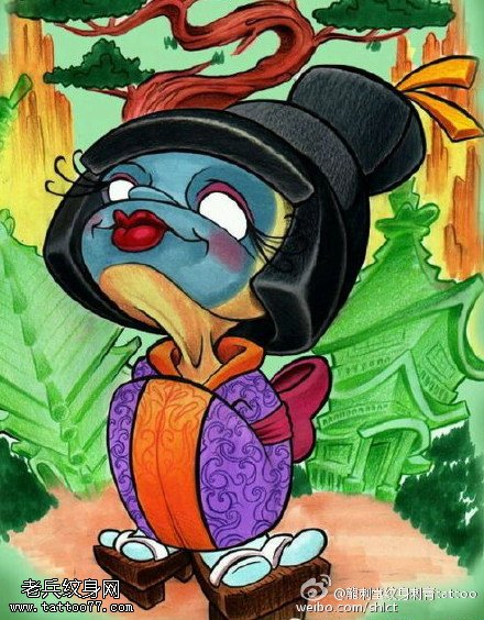 日本和风卡通可爱艺伎纹身图案