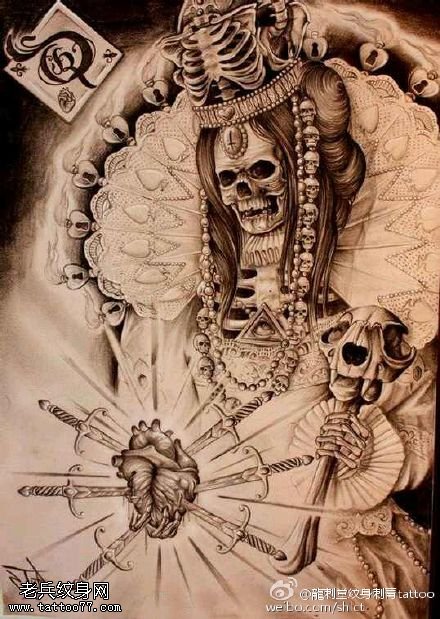 权力之杖女王骷髅纹身图案